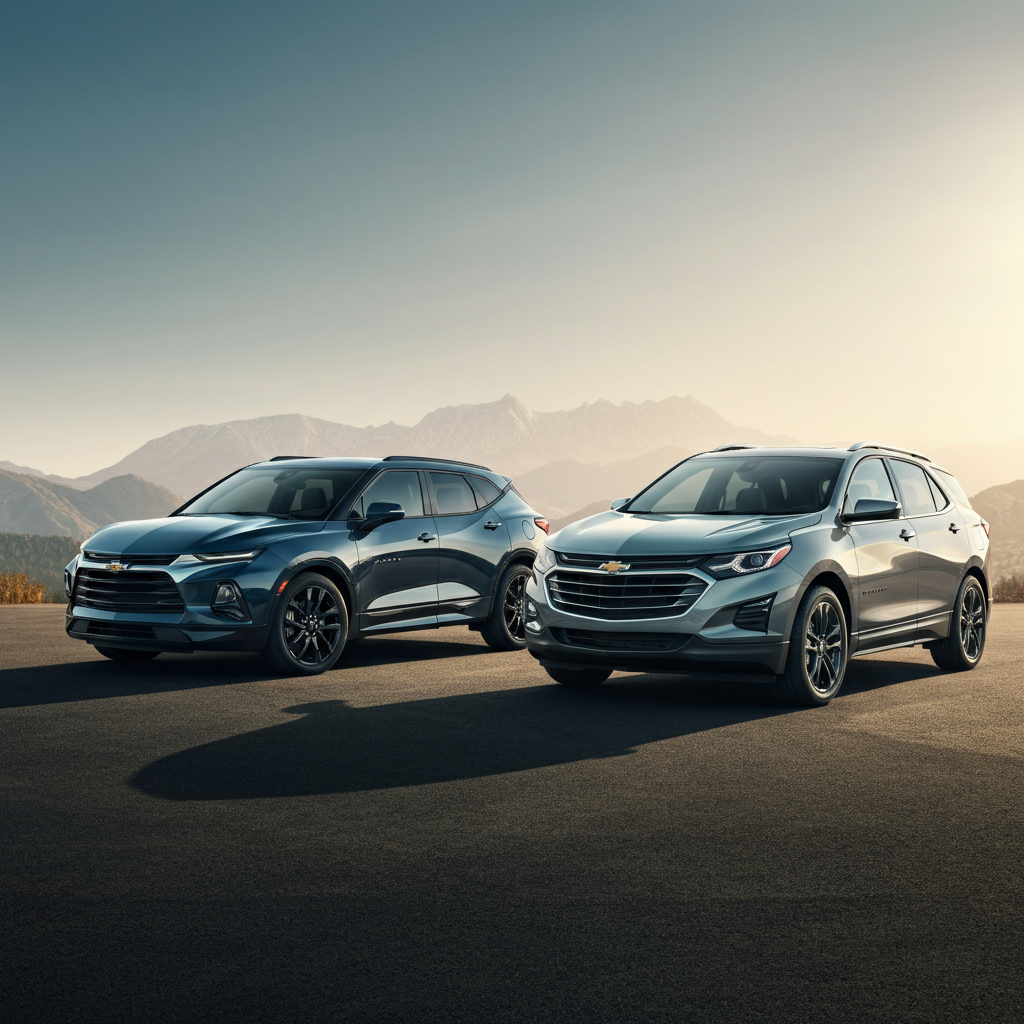 The 2025 Chevy Blazer and the Equinox parked side by side in Rockford, IL.